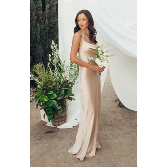 SHOW ME YOUR MUMU Tuscany Maxi Champagne Satin Luxe Slip Dress S - Picture 3 of 4